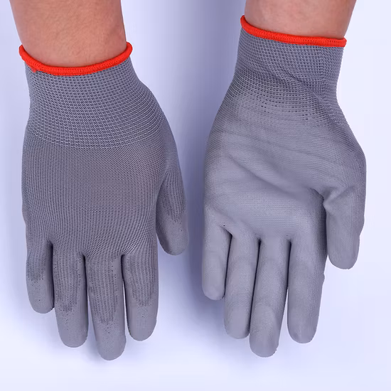 DMF Menos 500 Resistente ao Desgaste Level3 Preto Poliéster PU (Poliuretano) Revestido para Trabalho Industrial Segurança do Trabalho Luvas de Trabalho Protetoras para Grande / Construção