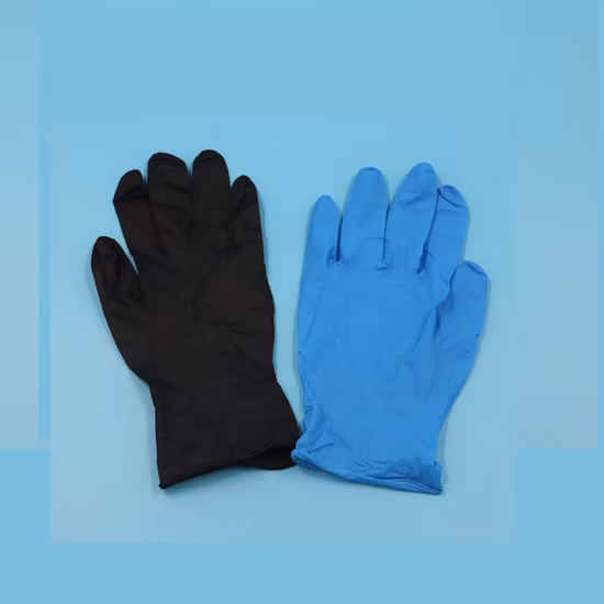 Luvas protetoras descartáveis ​​à prova d'água de nitrilo azul sem pó para exame
